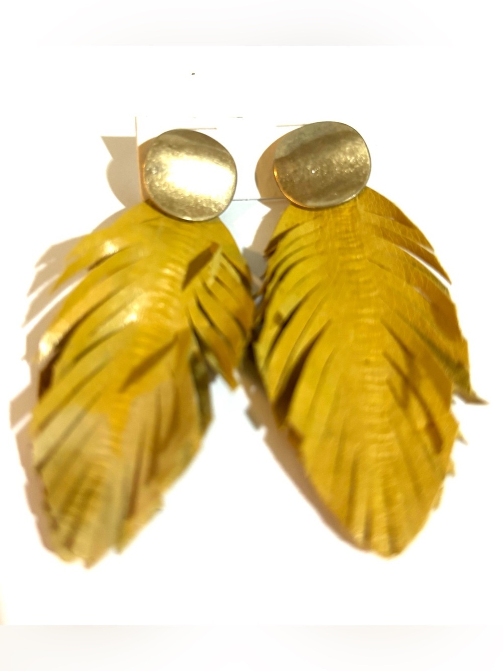 Gold-Tone Yellow Feather Drop Earrings